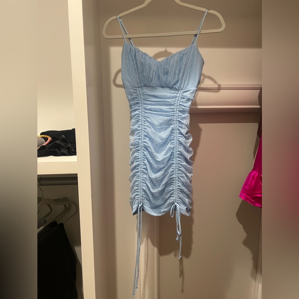 Windsor - Baby Blue Ruched Mesh Dress Mini
